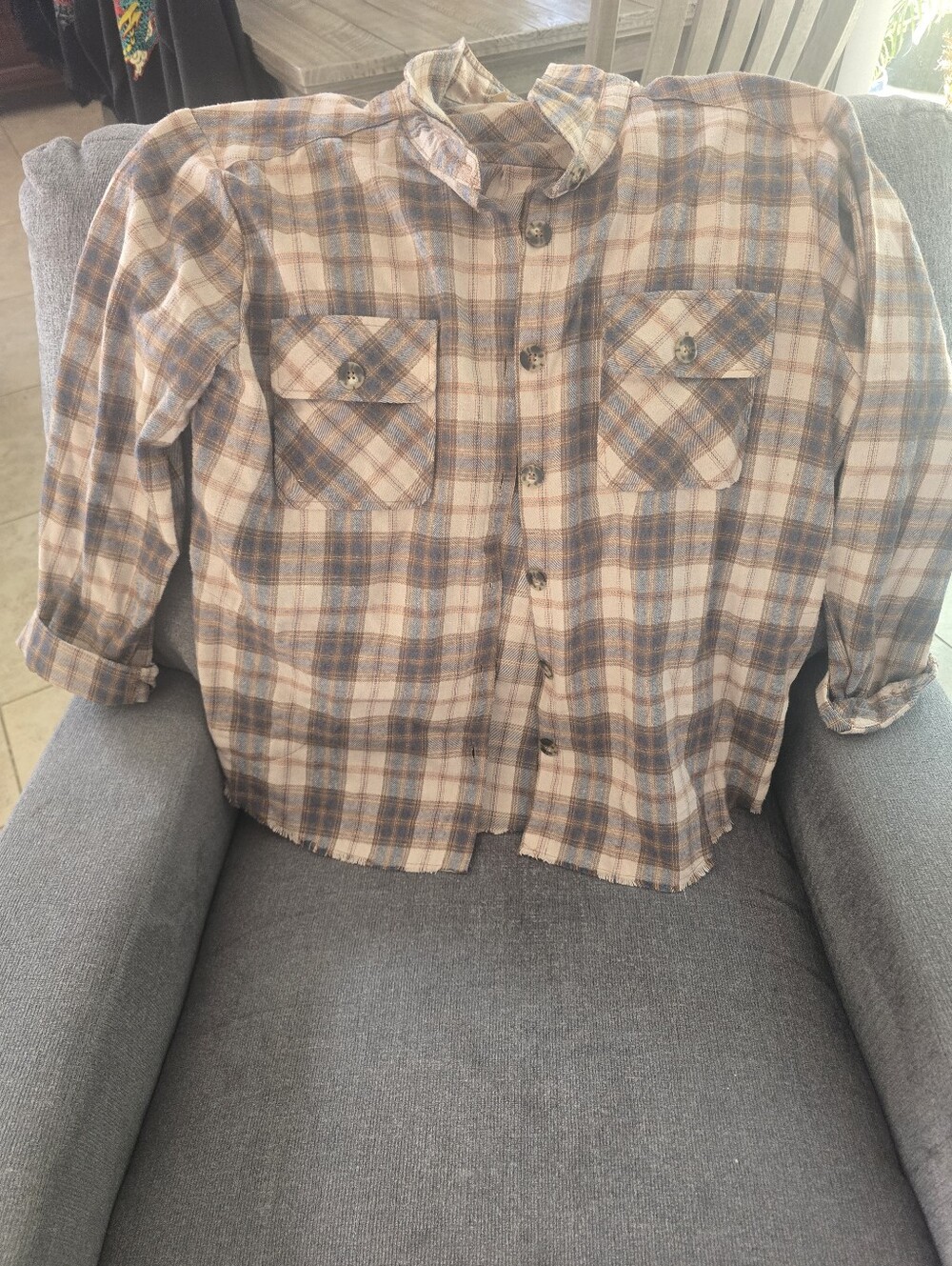 Democracy Plaid Button-Down Shirt in Beige, Blue and Brown